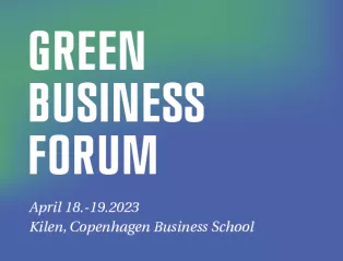 The text Green business forum on a blue and green background. 
