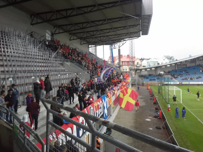 Helsingborg supporters during a match in 2016 with Skåne flags